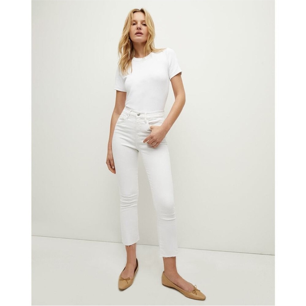 Veronica Beard Carly Kick Flare High Rise White Jeans